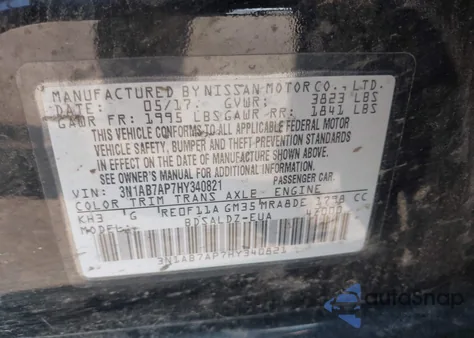 2017 Nissan Sentra Sv from USA, damaged, VIN 3N1AB7AP7HY340821